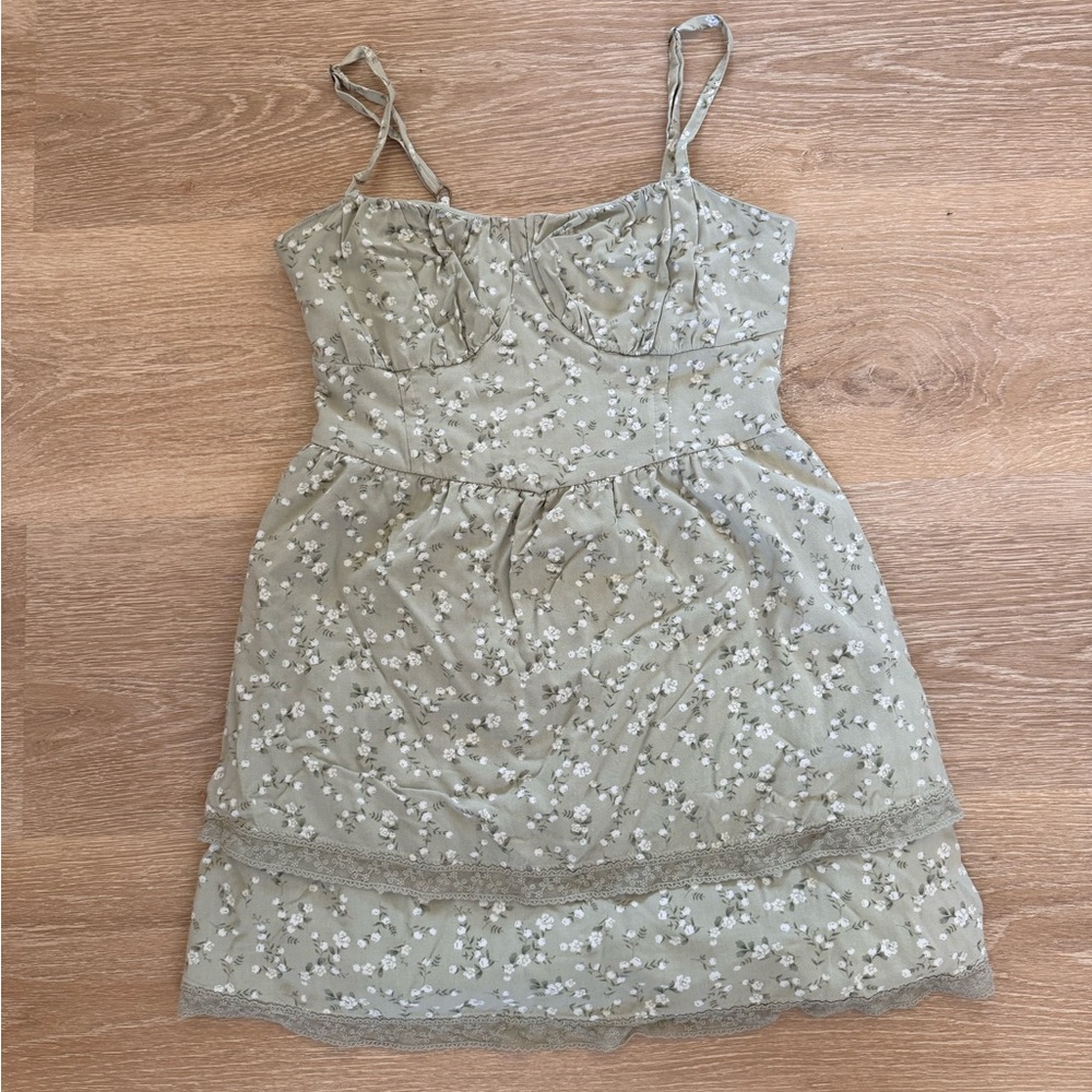 Hollister Sage Green Floral Spaghetti Strap Mini Dress